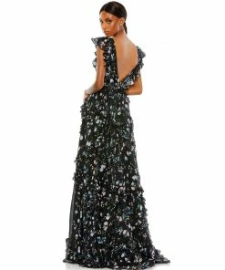 Ieena For Mac Duggal Ruffled Floral Print Cap Sleeve Gown Shop For