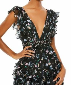 Ieena For Mac Duggal Ruffled Floral Print Cap Sleeve Gown Shop For