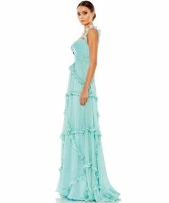 Mac Duggal Shop For Ruffle Tiered Sleeveless Flowy A Line Gown