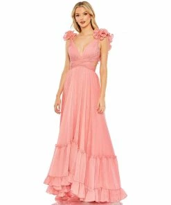 Mac Duggal Ruffle Sleeve V Neck A Line Gown Shop For