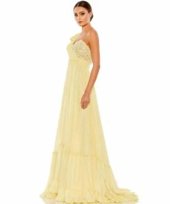 Mac Duggal Embellished Soft Tie One Shoulder Ruffle Gown Shop For