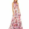 Mac Duggal Asymmetrical Ruffled Halter Floral Gown