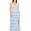 Mac Duggal Shop For Ruffle Tiered Sleeveless V Neck Gown (Plus)
