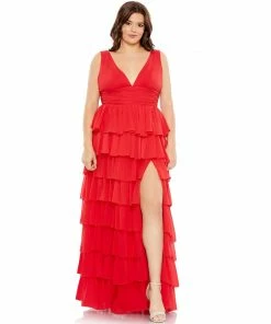 Mac Duggal Shop For Ruffle Tiered Sleeveless V Neck Gown (Plus) 9 Mac Duggal Shop For Ruffle Tiered Sleeveless V Neck Gown (Plus)