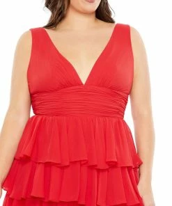 Mac Duggal Shop For Ruffle Tiered Sleeveless V Neck Gown (Plus) 11 Mac Duggal Shop For Ruffle Tiered Sleeveless V Neck Gown (Plus)