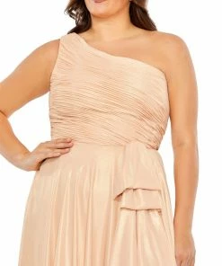 Mac Duggal Ruched One Shoulder Soft Tie Draped A Line Gown (Plus) Shop For