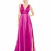 Ieena For Mac Duggal New Arrivals Draped Sleeveless V Neck Flowy Gown