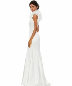 Mac Duggal Shop For Feather Shoulder V Neck Column Gown