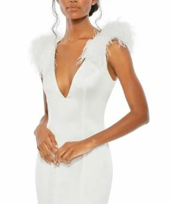 Mac Duggal Shop For Feather Shoulder V Neck Column Gown