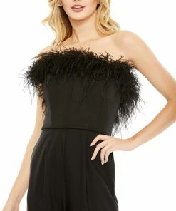 Ieena For Mac Duggal Strapless Jumpsuit With Ostrich Feathers Shop For