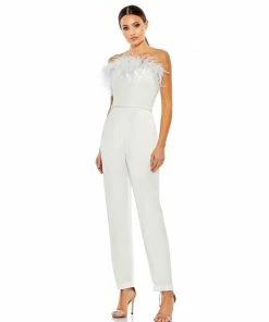 Ieena For Mac Duggal Strapless Jumpsuit With Ostrich Feathers Shop For