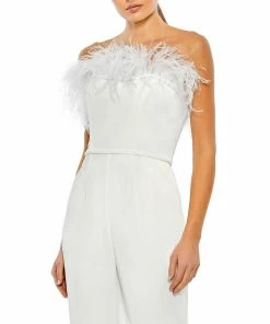 Ieena For Mac Duggal Strapless Jumpsuit With Ostrich Feathers Shop For