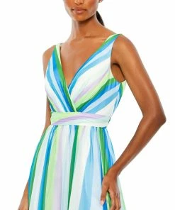 Mac Duggal Striped Multi Sleeveless Gown Shop For