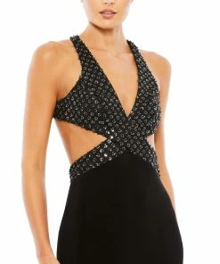 Mac Duggal Floral Sequined Criss Cross Bodice Gown