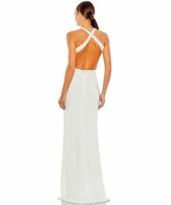 Mac Duggal Floral Sequined Criss Cross Bodice Gown