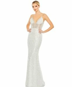Mac Duggal Shop For Embellished Plunge Neck Sleeveless Trumpet Gown