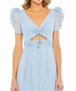 Mac Duggal Ruffle Tiered Metallic Ruched Shoulder Dress