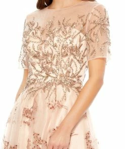 Mac Duggal Champagne Short Sleeve Gown