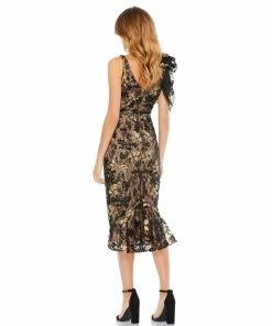 Mac Duggal Shop For Floral Embellished Beaded V-Neck Midi Dress