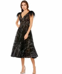 Mac Duggal Embellished Feather Cap Sleeve Cocktail Dress Shop For