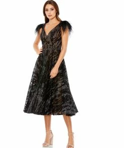 Mac Duggal Embellished Feather Cap Sleeve Cocktail Dress Shop For
