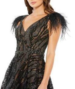 Mac Duggal Embellished Feather Cap Sleeve Cocktail Dress Shop For