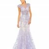 Mac Duggal Embellished Cap Sleeve Cowl Neck Trumpet Gown