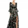 Mac Duggal Shop For Floral Embroidered Bishop Sleeve Maxi Dress