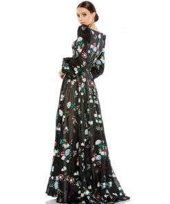 Mac Duggal Shop For Floral Embroidered Bishop Sleeve Maxi Dress
