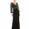 Mac Duggal Embroidered Illusion Puff Sleeve Column Gown