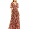 Mac Duggal Floral Illusion V-Neck Puff Sleeve Gown Shop For