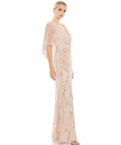 Mac Duggal Wrap-Front Beaded Cape Gown Shop For