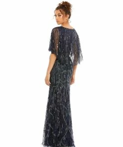 Mac Duggal Wrap-Front Beaded Cape Gown Shop For