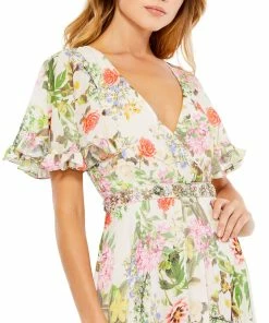 Mac Duggal Floral V-Neck Pleated Maxi Dress 5 Mac Duggal Floral V-Neck Pleated Maxi Dress