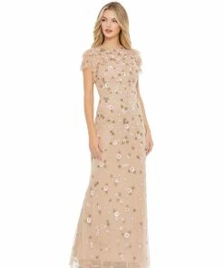 Mac Duggal Floral Embellished Flutter Sleeve Gown Shop For