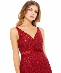 Mac Duggal Sequined Sleeveless Wrap Over Gown Shop For