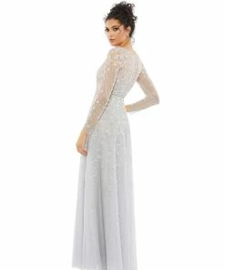 Mac Duggal Floral Appliqué Long Sleeve Surplice Gown Shop For