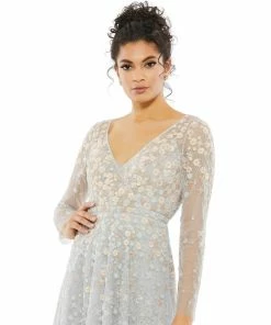 Mac Duggal Floral Appliqué Long Sleeve Surplice Gown Shop For