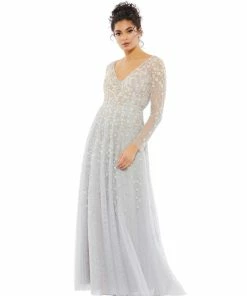 Mac Duggal Floral Appliqué Long Sleeve Surplice Gown Shop For
