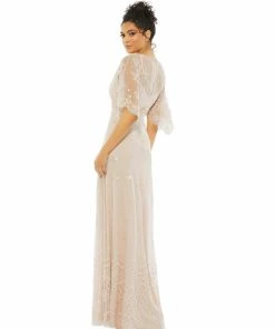 Mac Duggal Illusion Flounce Sleeve Embellished Dress Shop For