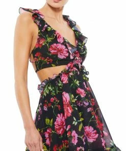 Ieena For Mac Duggal Ruffle Cutout Lace Up Mini Dress Shop For