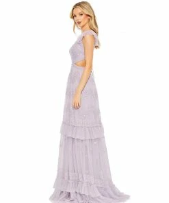 Mac Duggal Shop For Sequined Ruffled Cap Sleeve Cut Out Tiered Gown