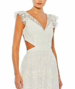 Mac Duggal Shop For Sequined Ruffled Cap Sleeve Cut Out Tiered Gown