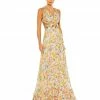 Mac Duggal Floral Print Cut-Out Lace Up Tiered Gown Shop For