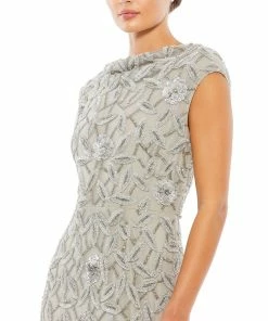 Mac Duggal Mother Of The Bride + Groom Dresses Floral Embellished Cowl Bateau Cap Sleeve Gown