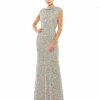 Mac Duggal Mother Of The Bride + Groom Dresses Floral Embellished Cowl Bateau Cap Sleeve Gown