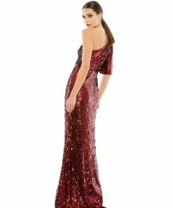 Mac Duggal Shop For One-Shoulder Bell Sleeve Sequin Gown
