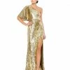 Mac Duggal Shop For One-Shoulder Bell Sleeve Sequin Gown