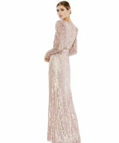 Mac Duggal Sequin Puff Sleeve Surplice Gown