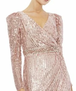 Mac Duggal Sequin Puff Sleeve Surplice Gown